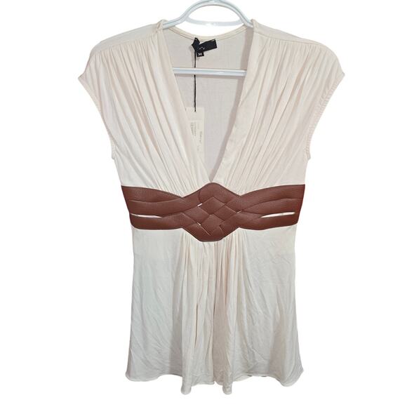 Sky Y2K Inspired Off White Belted Blouse Size Medium - Picture 1 of 4
